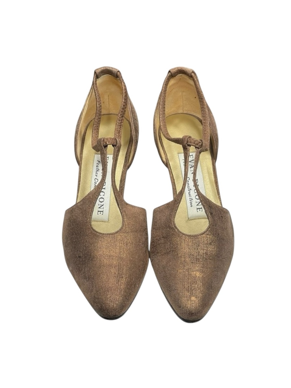 Vintage: Evan Picone 𖣊 T Strap D’Orsay Heels 𖣊 Textured Metallic Bronze 𖣊 7M - Picture 8 of 16